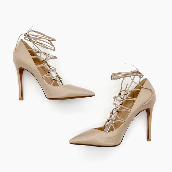 VALENTINO Rockstud Ankle Tie Wrap Strap Heels Size 40 Pointed Toe Leather Pumps - Picture 3 of 11